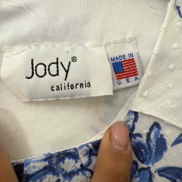 VTG Jody California White Blue Floral Swiss Dot Empire Babydoll Dress Size 5/6 - Picture 6 of 6